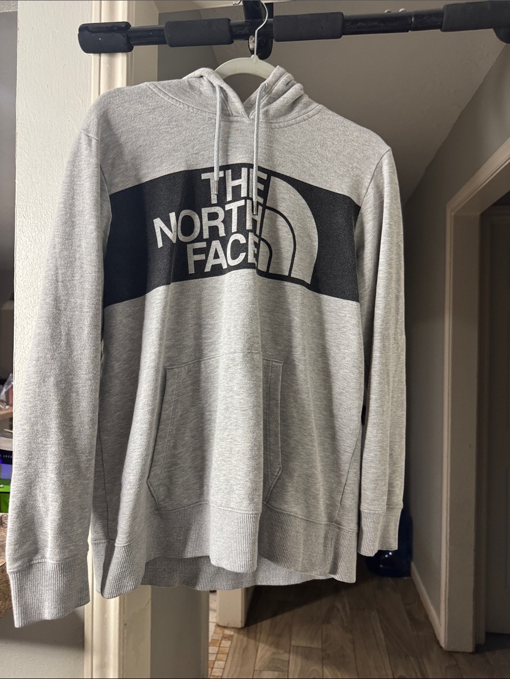 The North Face Light Gray Pullover Hoodie with Black Logo Band